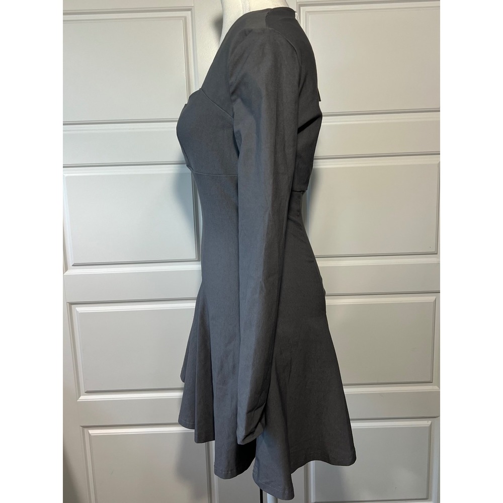 NWT Musera Charcoal Gray Square Neck Long Sleeve‎ Fit Flare Mini Dress Size S - Picture 3 of 7